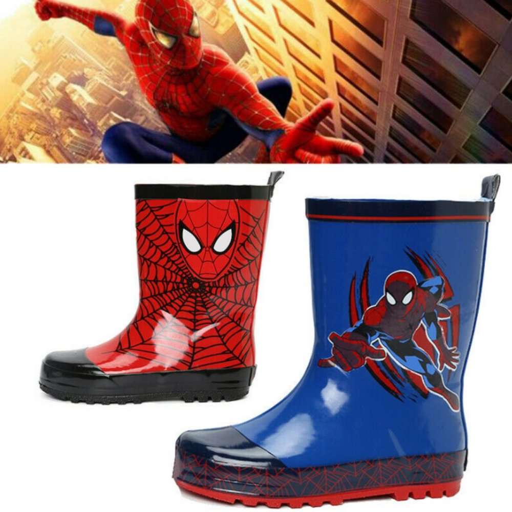 Kids Rain Boots Children Non-slip Cartoons Spiderman Waterproof Rubber R…